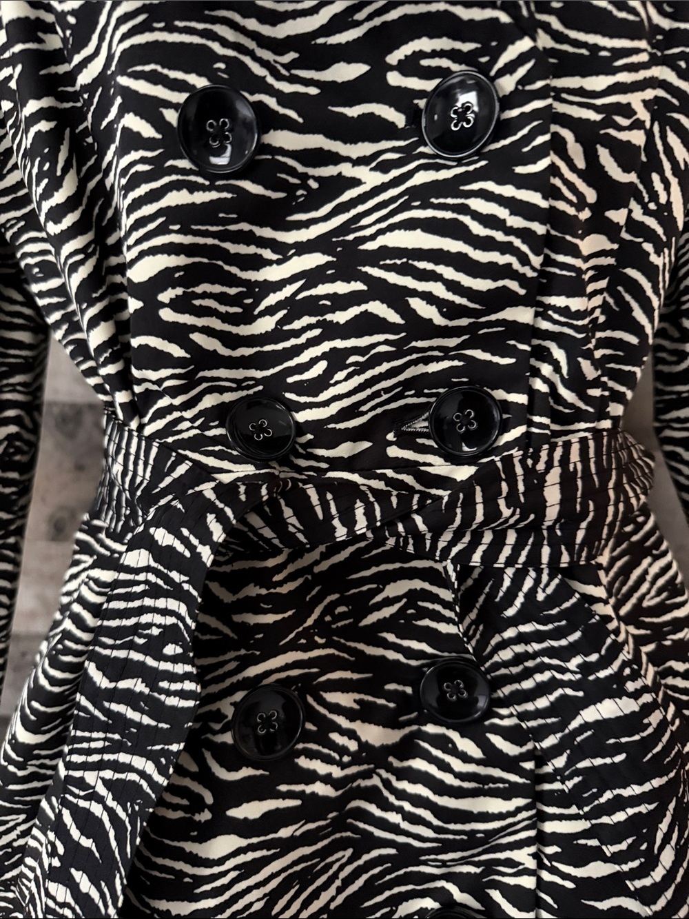 Sandro Studio Double Breasted Zebra Trench Coat Size M - Picture 7 of 16